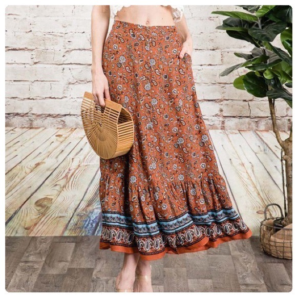 Autumn Rust Boh0 Free Spirit Maxi Skirt - Picture 2 of 6